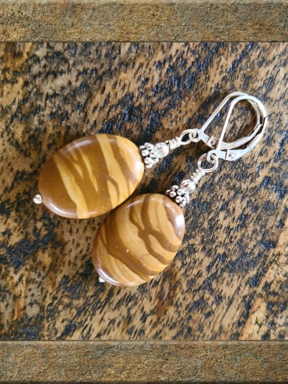 Hickory Jasper Earrings, Leverback Earwires Sterling Silver